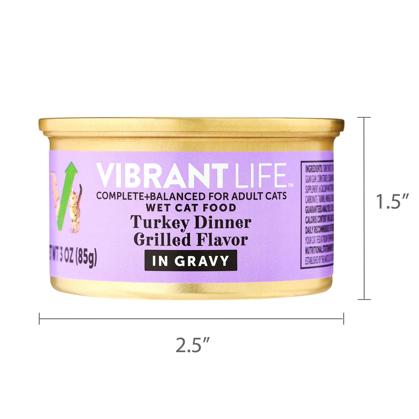(8 pack) Vibrant Life Turkey Dinner Grilled Flavor Cuts in Gravy Wet Cat Food, 3 oz Can