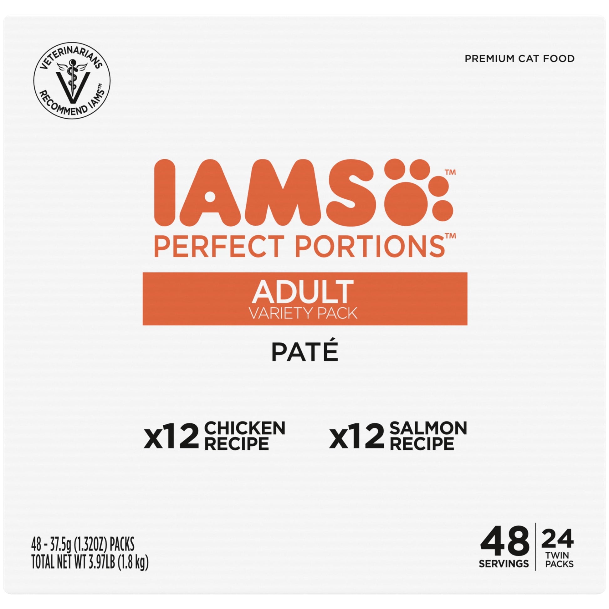 Iams Perfect Portions Healthy Adult Pate Wet Cat Food, Variety Recipe, 2.6 Oz Twin-Pack Trays24 Ct